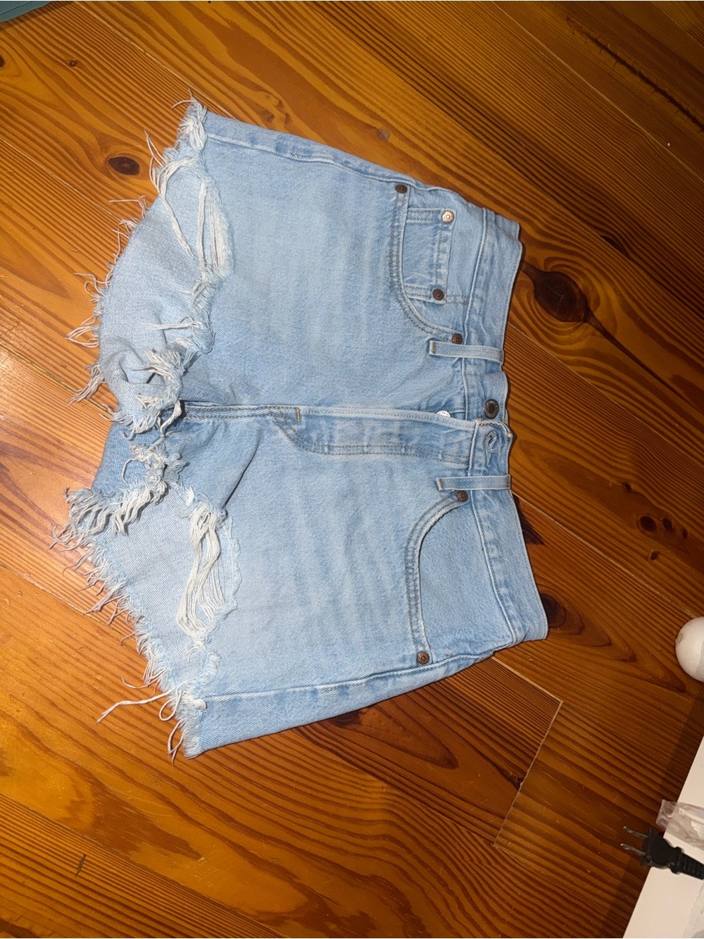 Levi's Light Blue Frayed Hem Denim Shorts